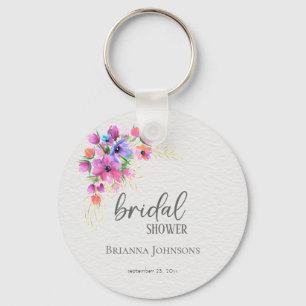 Bright Flowers Golden Greenery Bridal Shower Keychain