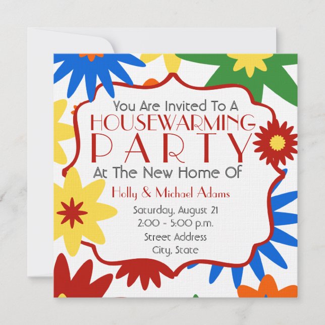 Bright Flowers Housewarming Party Invitation (Front)