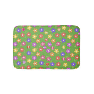 Bright Flowers on Green Bath Mat
