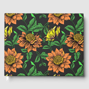 Bright Flowers Pop from Black Background Guest Book