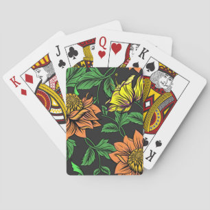 Bright Flowers Pop from Black Background Playing Cards