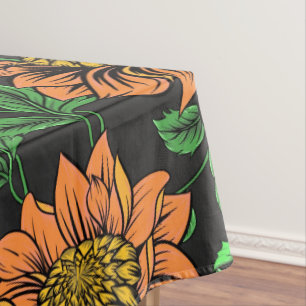 Bright Flowers Pop from Black Background Tablecloth