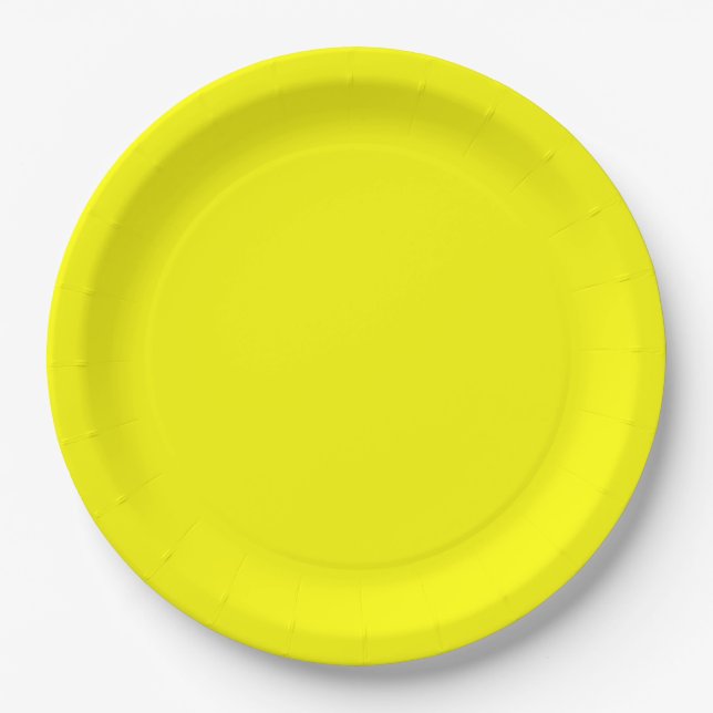 Bright Fluorescent Neon Yellow Paper Plate (Front)
