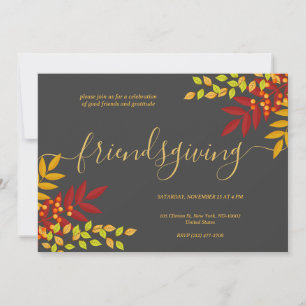 Bright Foliage Black Theme Thanksgiving Dinner Invitation