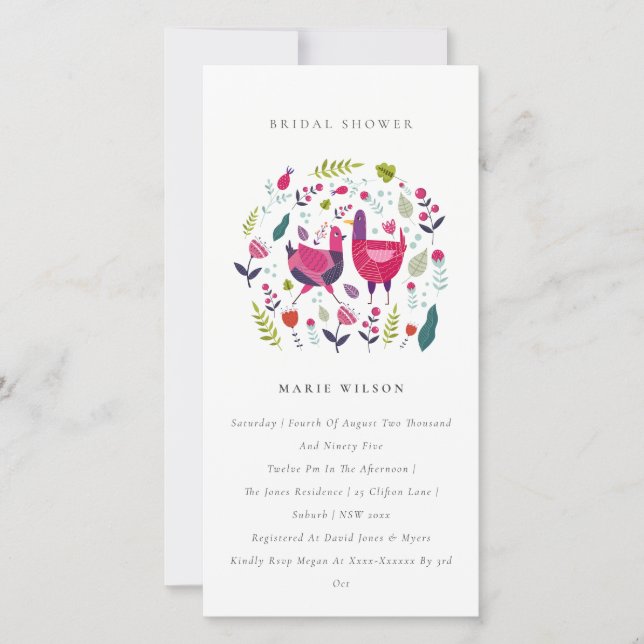 Bright Folk Farm Floral Birds Bridal Shower Invite (Front)