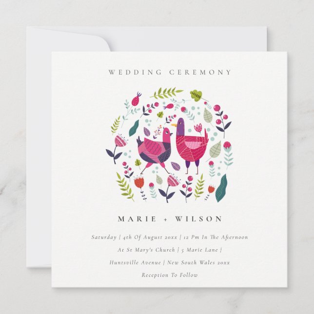 Bright Folk Farm Floral Love Birds Wedding Invite (Front)