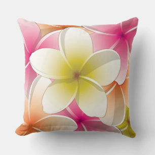 Bright Frangipani/ Plumeria flowers Throw Pillow