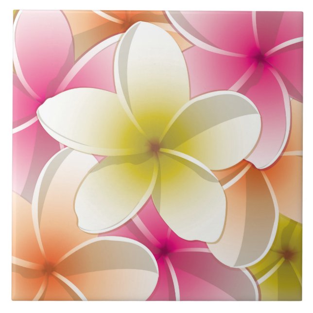 Bright Frangipani/ Plumeria flowers Tile (Front)