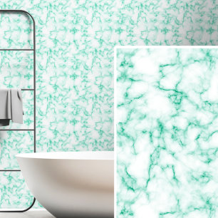 Bright fresh Mid Green on White Marbled Wallpaper
