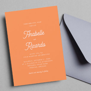 Bright Fresh Orange Pink Photo QR Code Wedding Invitation