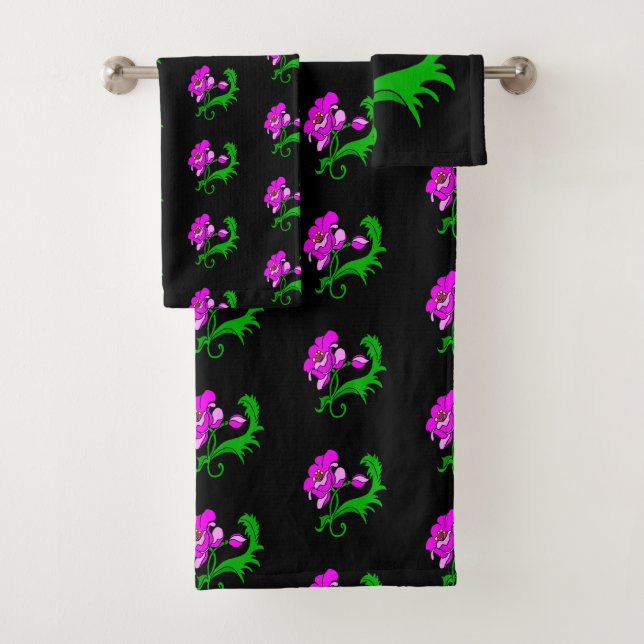 Bright Fuchsia Flower Bath Towel Set (Insitu)