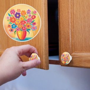 Bright Full Flower Vase Ceramic Knob