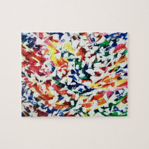 Bright Fun Artistic Blue Red Yellow Abstract Paint Jigsaw Puzzle