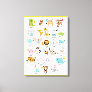 Bright Fun Colourful Orange Yellow Animal Alphabet Canvas Print