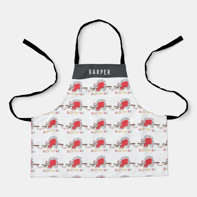 Bright fun colourful sloth Christmas holiday Apron (Front)