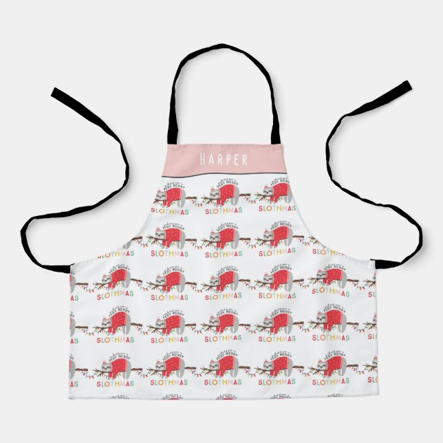 Bright fun colourful sloth Christmas holiday Apron (Front)