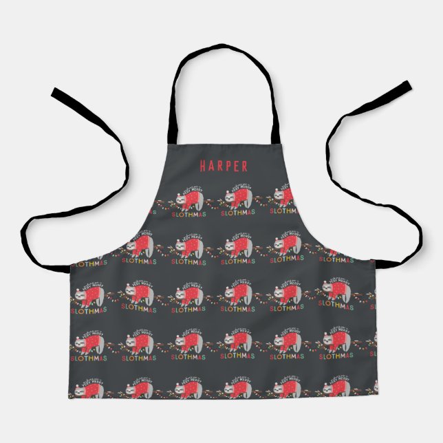 Bright fun colourful sloth Christmas holiday Apron (Front)