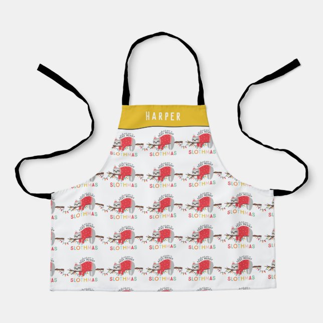 Bright fun colourful sloth Christmas holiday Apron (Front)