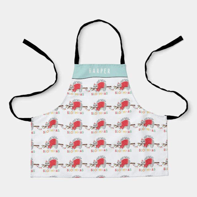 Bright fun colourful sloth Christmas holiday Apron (Front)