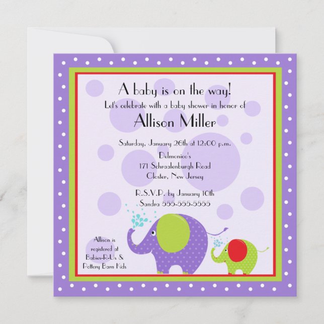 Bright & Fun Elephant Baby Shower Invitation (Front)