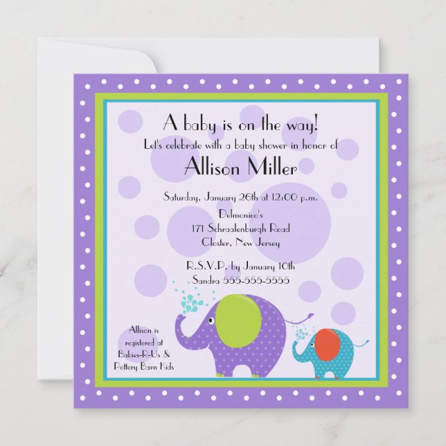 Bright & Fun Elephant Baby Shower Invitation (Front)