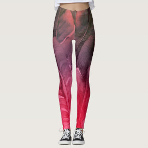 Bright Fun Pink Tropical Summer Palm Leaves Leggings