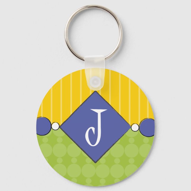 Bright, Fun, Polka Dot Monogram Keychain (Front)