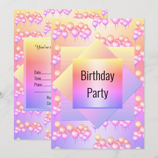 Bright Fun Rainbow Colour Balloon All Occassion Invitation (Front/Back)
