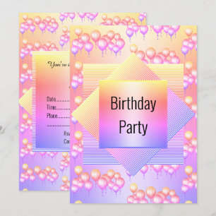 Bright Fun Rainbow Colour Balloon All Occassion Invitation
