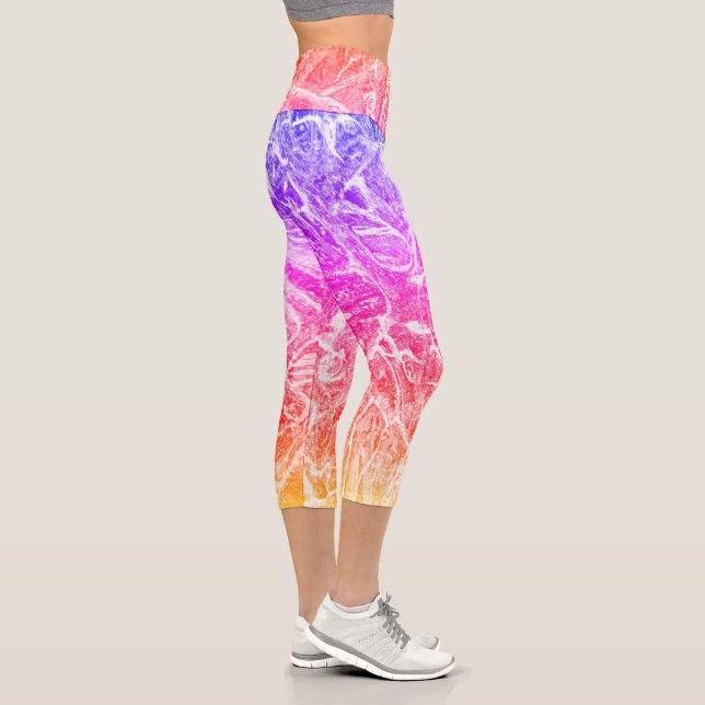 Bright Fun Rainbow Colours Abstract Marble  Capri Leggings (Right)