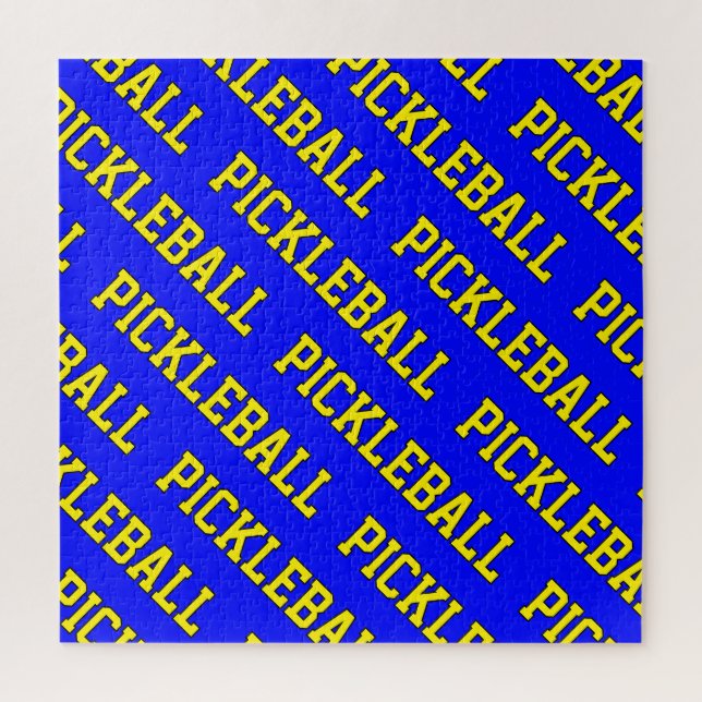Bright Fun Vivid Yellow Blue Tiled PICKLEBALL Text Jigsaw Puzzle (Vertical)