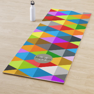 Bright funky colorful triangles pattern Monogram Yoga Mat