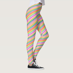 Women's Leggings With Pockets, Orange & Pink Striped – Prismagick Designs