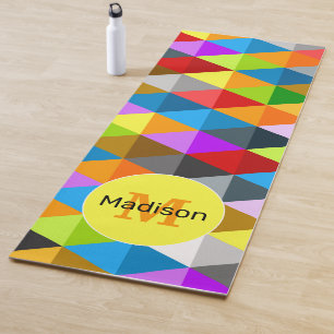 Bright funky colourful triangles pattern Monogram Yoga Mat