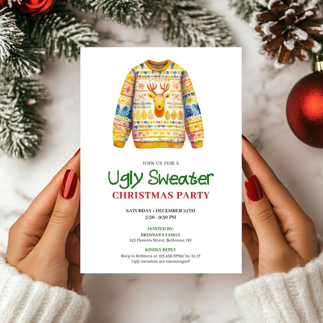 Bright Funny Ugly Sweater Xmas Party Invite (Bright Funny Ugly Sweater Xmas Party Invite)