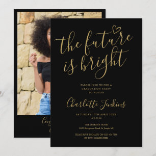 Bright Future Gold Script Photo Graduation Party Invitation