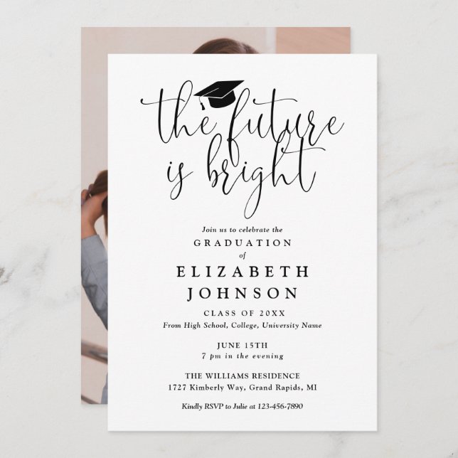 Bright Future Script Photo Graduation Party Invitation (Front/Back)