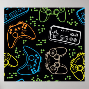 Bright gaming joysticks: cool pattern. poster