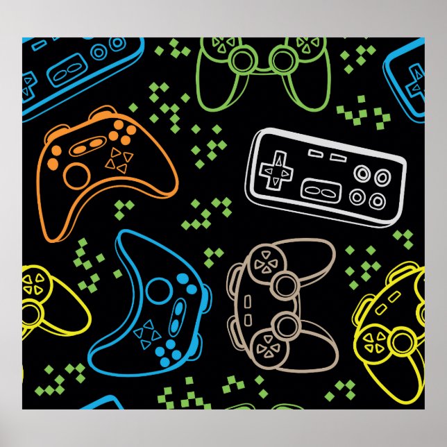 Bright gaming joysticks: cool pattern. poster (Front)