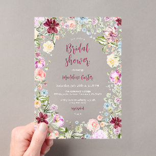 Bright Garden Floral Bridal Shower Acrylic Invitations