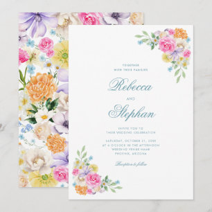 Bright Garden Floral Party Watercolor Wedding Invitation