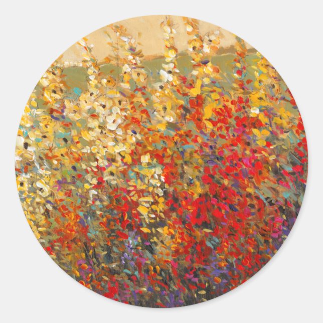 Bright Garden Mural of Spring Wildflowers Classic Round Sticker (Front)