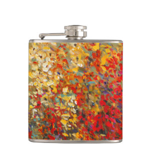 Bright Garden Mural of Spring Wildflowers Hip Flask