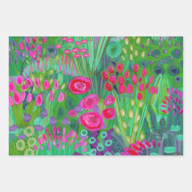 Bright Garden Wrapping Paper Flat Sheet Set of 3 (Front)