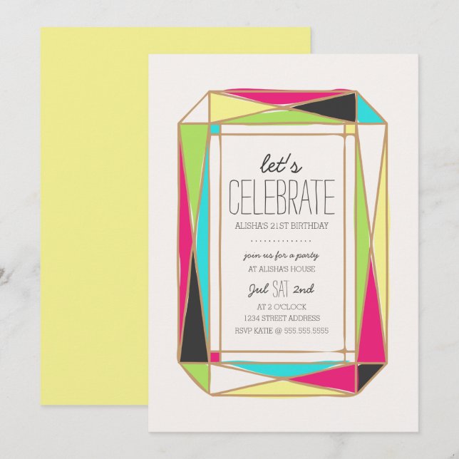 Bright Gem Birthday Party Invitation (Front/Back)