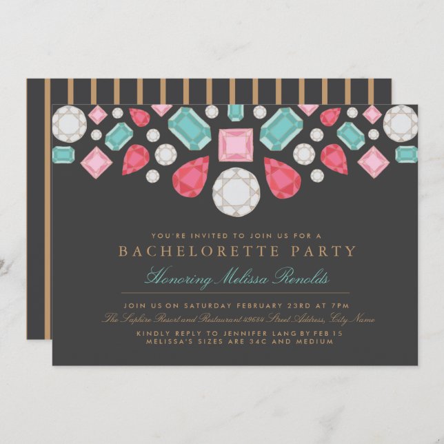 Bright Gems Bachelorette Party Invite (Front/Back)