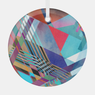 Bright Geometric: Colourful Abstract Background Glass Ornament