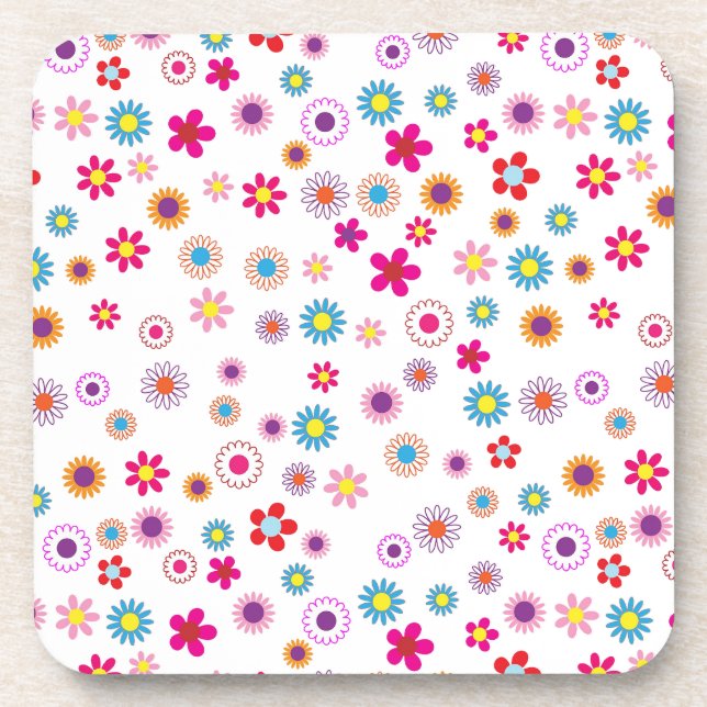 Bright Geometric Floral Hard Plastic Coasters (Front)