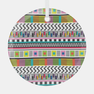 Bright Geometric Lines: Abstract Seamless. Glass Ornament