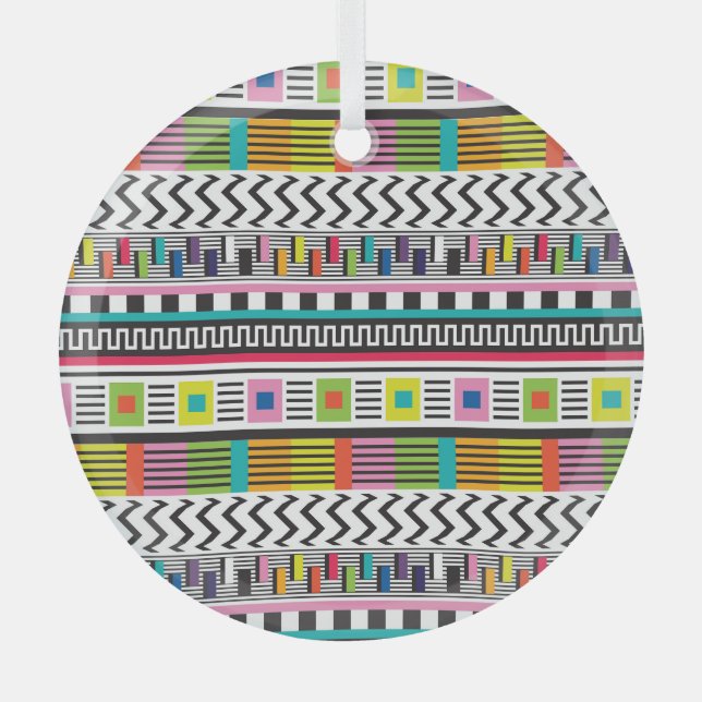Bright Geometric Lines: Abstract Seamless. Glass Ornament (Front)